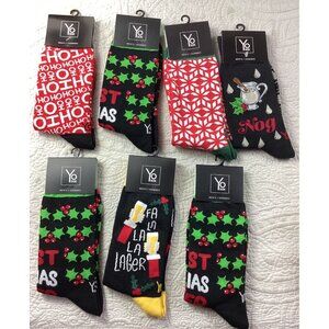 Lot of 7 Pairs Yo Sox Mens Christmas Socks Size 7-12 Cotton Blend Gift Set*New